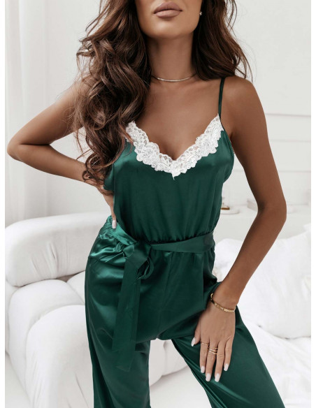 Satynowa piżama kombinezon KILIJA - butelkowa zieleń