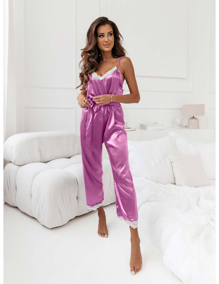 Satynowa piżama kombinezon KILIJA - liliowa