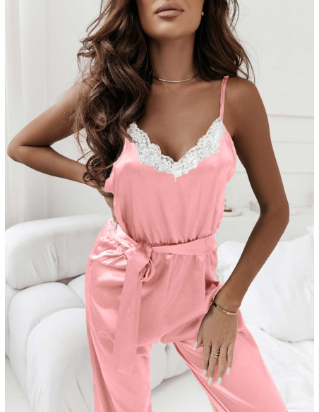 Satynowa piżama kombinezon KILIJA - pudrowy róż