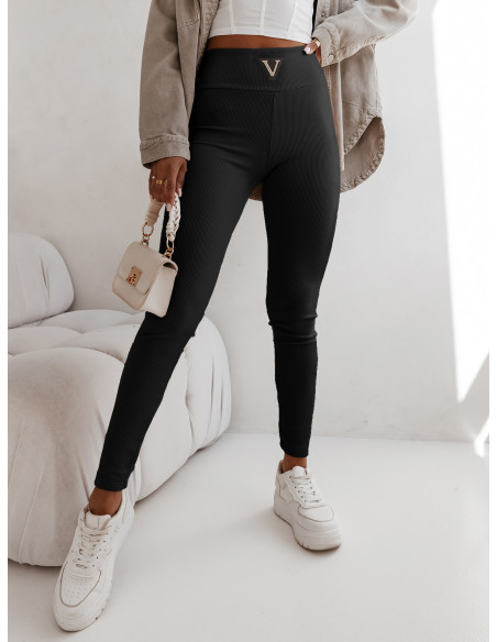 Prążkowane legginsy z ozdobną wstawką LONDON - czarne