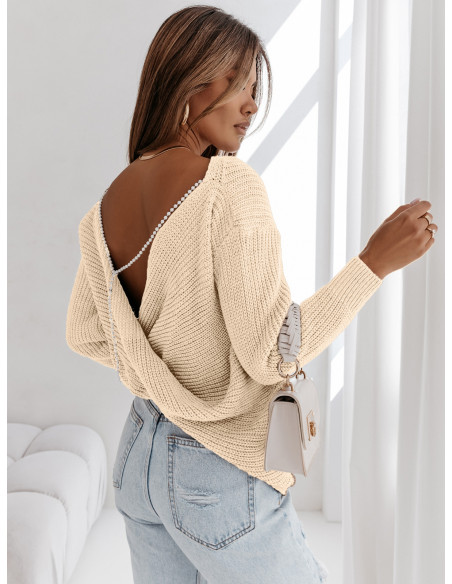 Sweter z dekoltem na plecach i koralikami TEKINA