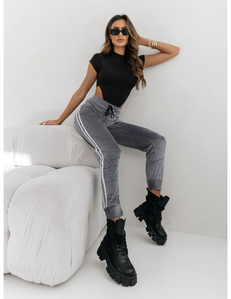 Welurowe spodnie dresowe z lampasami SABA - szary