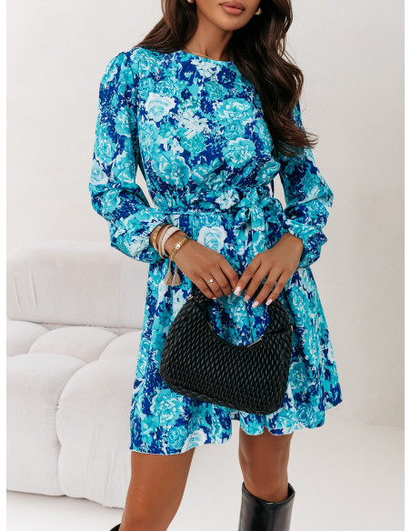 Rozkloszowana sukienka w kwiaty ANALIA - błękitna