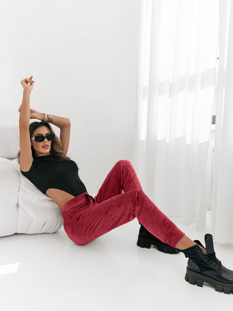 Welurowe spodnie dresowe NAVY - bordowy