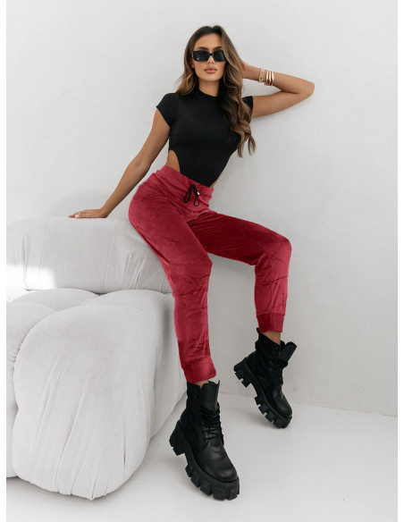 Welurowe spodnie dresowe NORA - bordowy