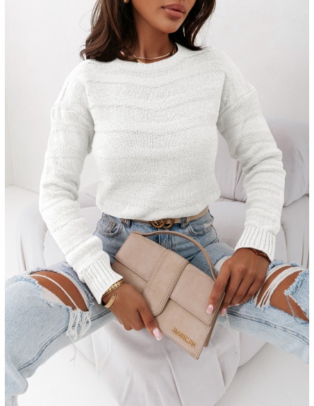 Klasyczny sweter w ozdobne prążki SAMARA - biały