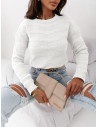 Klasyczny sweter w ozdobne prążki SAMARA - biały