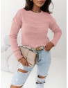 Klasyczny sweter w ozdobne prążki SAMARA - pudrowy róż