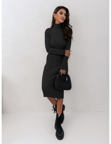 Sweterkowa sukienka midi z golfem FERNANDA - czarna