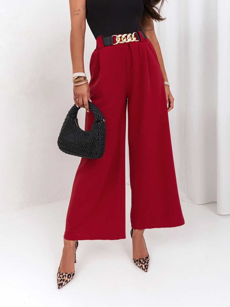 Szerokie spodnie z ozdobnym paskiem LATIFA - czerwone