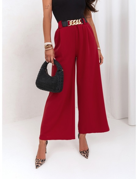 Szerokie spodnie z ozdobnym paskiem LATIFA - czerwone
