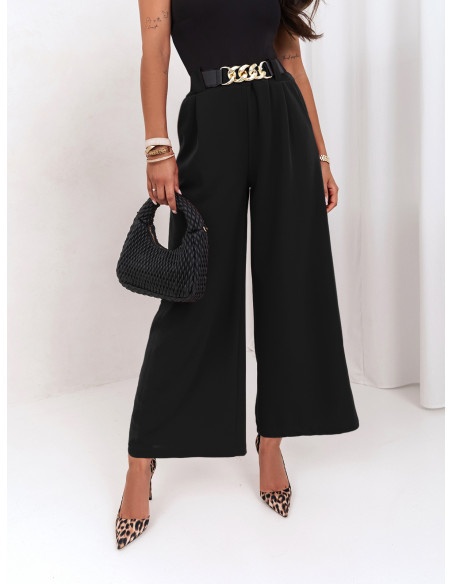 Szerokie spodnie z ozdobnym paskiem LATIFA - czarne