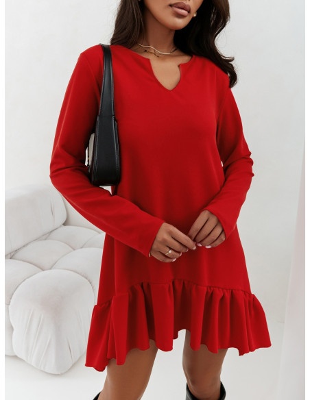 Oversizowa sukienka z falbaną AVNI - czerwona