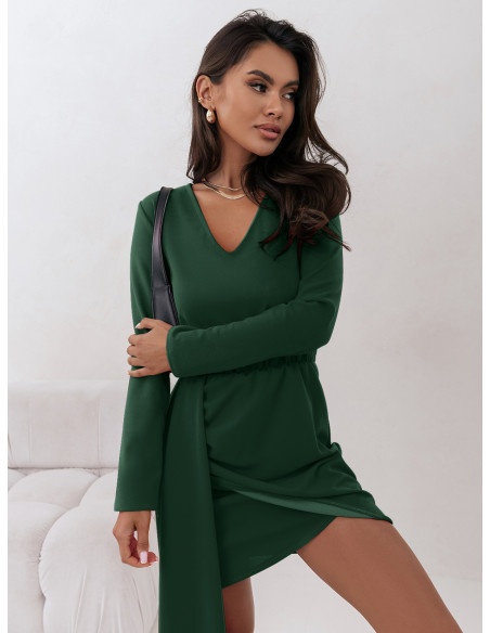 Elegancka sukienka z szarfą AVA -butelkowa zieleń