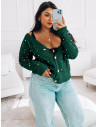 Kardigan PLUS SIZE z guzikami i perełkami - PASJO - butelkowa zieleń