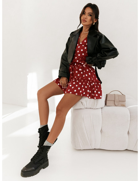 Sukienka z falbanką w groszki EDITH - czerwony