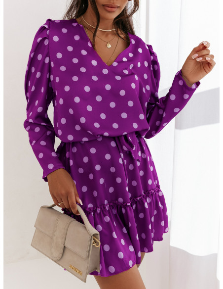 Sukienka z falbanką w groszki EDITH - fioletowa