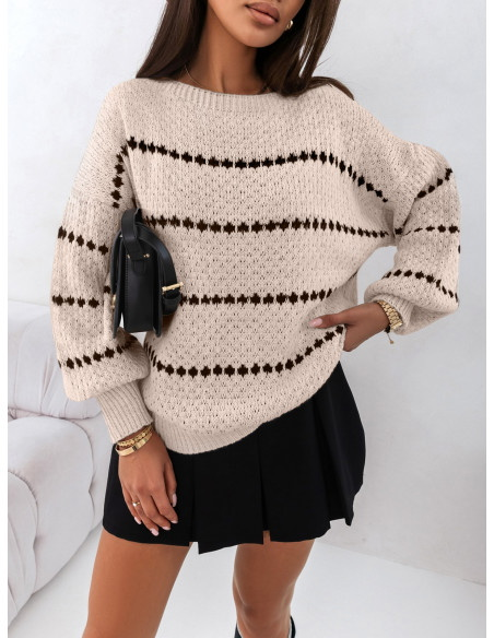 Sweter oversize z modnym wzorem ALMAS -jasny beż