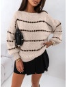 Sweter oversize z modnym wzorem ALMAS -jasny beż