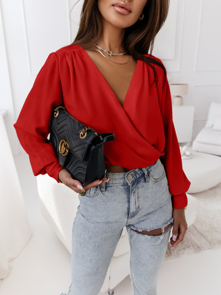Bluzka z kopertowym dekoltem i ściągaczem - TINAR - czerwona 2