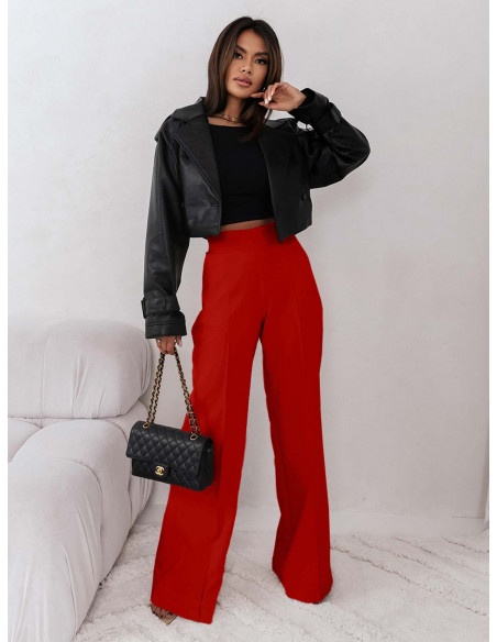 Eleganckie spodnie z szerokimi nogawkami ASALA- czerwone