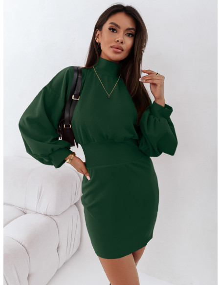 Sukienka mini z odkrytymi plecami RABIA - butelkowa zieleń