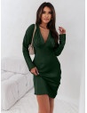 Modna satynowa sukienka midi TAHIRA -butelkowa zieleń
