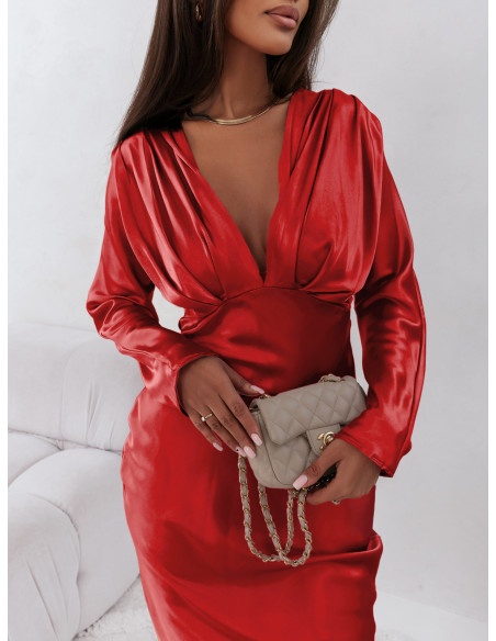 Modna satynowa sukienka midi TAHIRA - czerwona