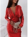 Modna satynowa sukienka midi TAHIRA - czerwona