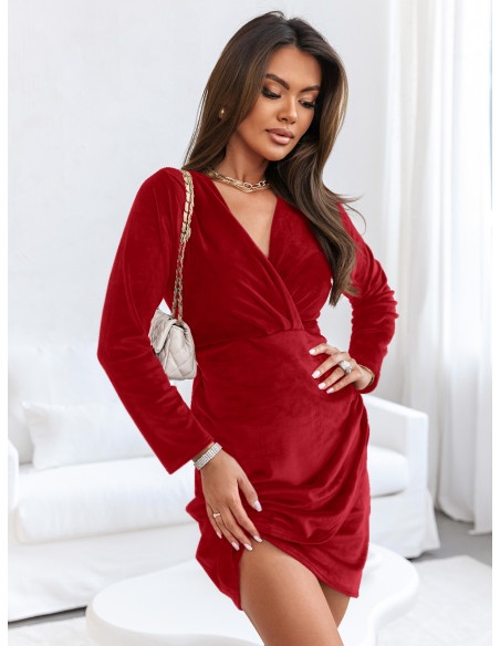 Dopasowana welurowa sukienka - AURORA - czerwona