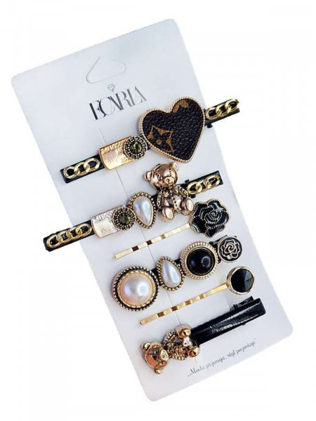 Zestaw zdobionych spinek do włosów 5w1- czarne