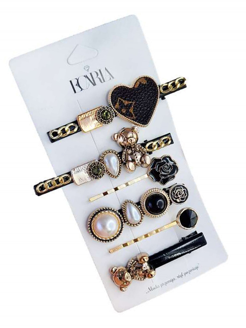 Zestaw zdobionych spinek do włosów 5w1- czarne