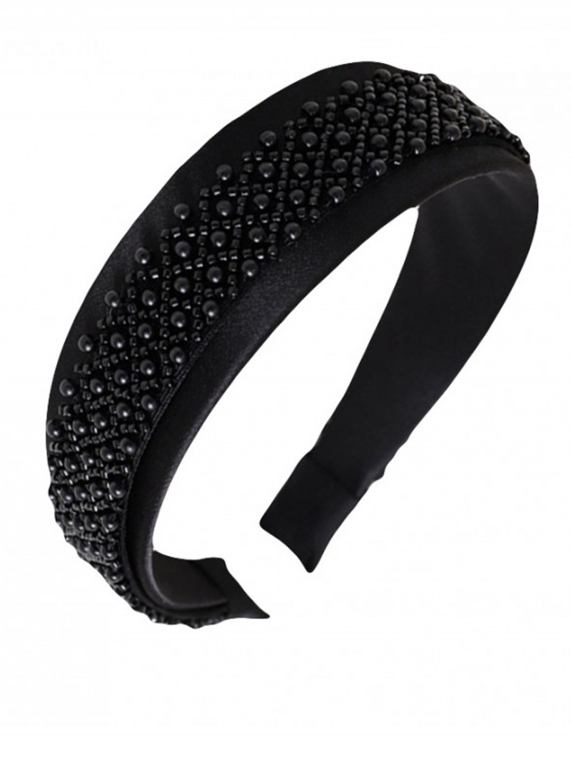 Opaska zdobiona koraliki - czarna