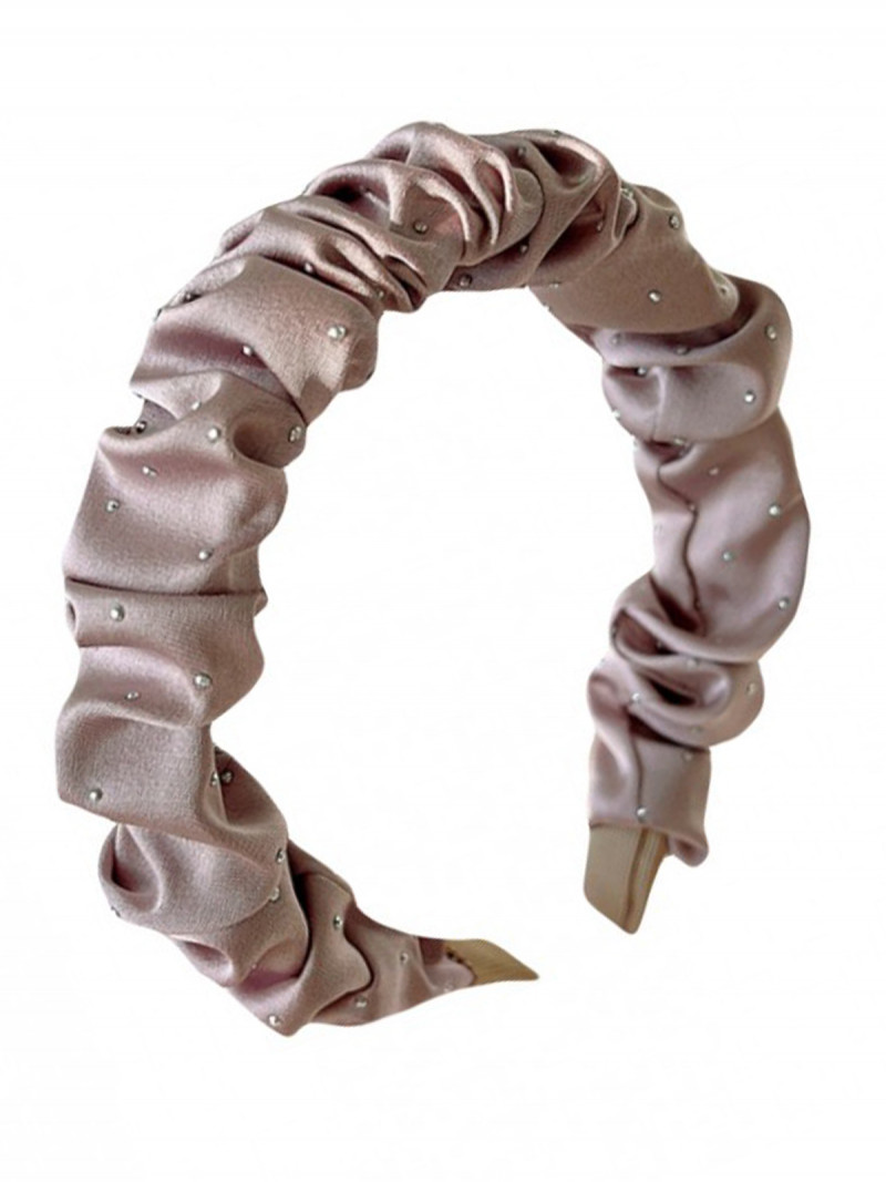 Opaska marszczona z cyrkoniami - brudny róż