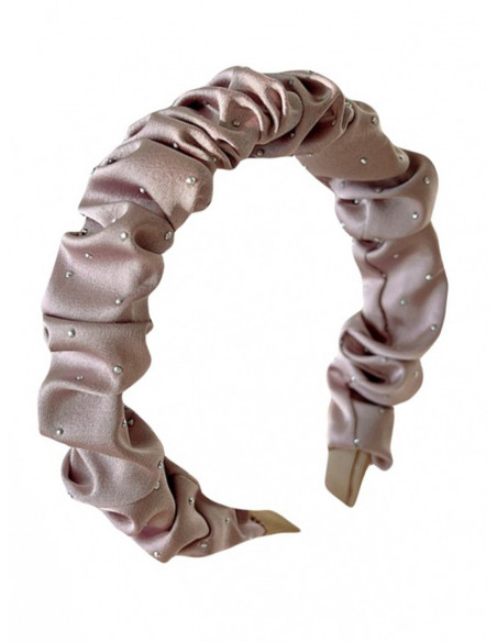 Opaska marszczona z cyrkoniami - brudny róż