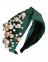 Opaska turban z materiału z perełkami - butelkowa zieleń