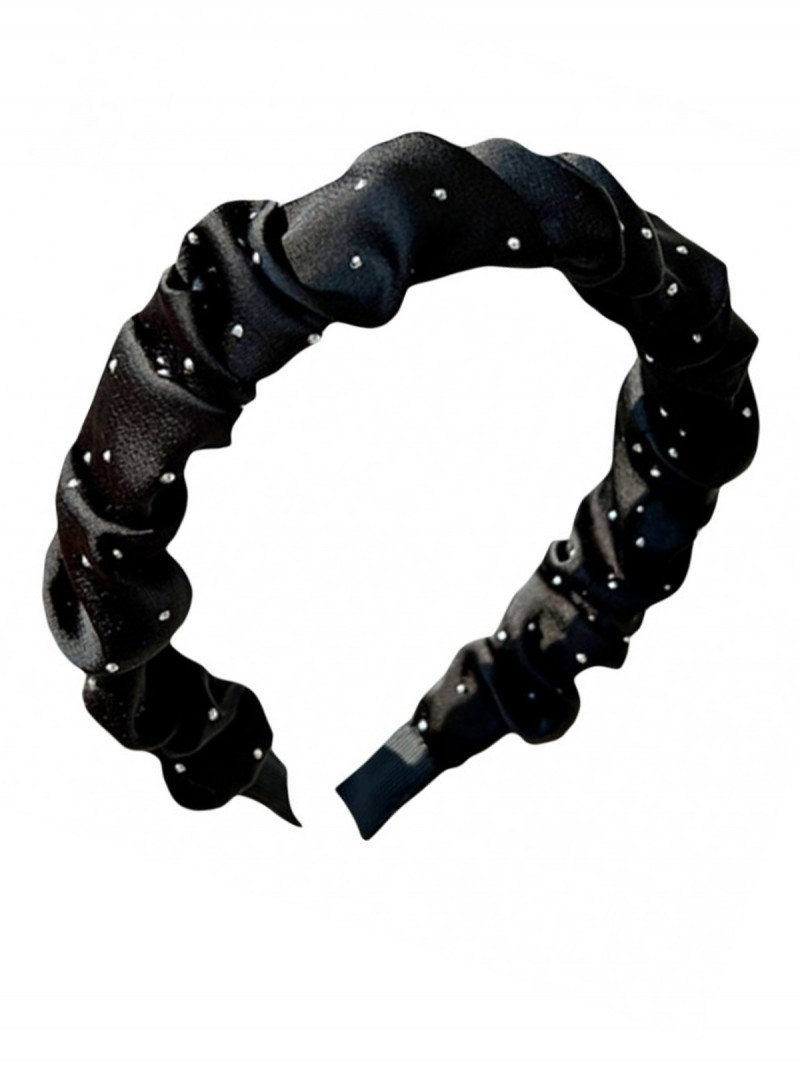 Opaska marszczona z cyrkoniami - czarna