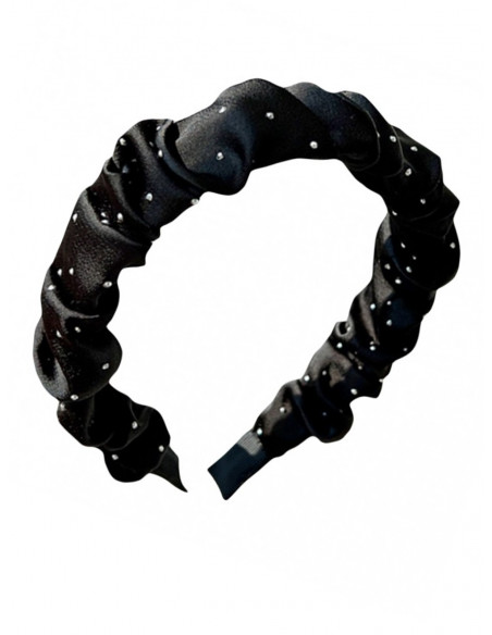 Opaska marszczona z cyrkoniami - czarna