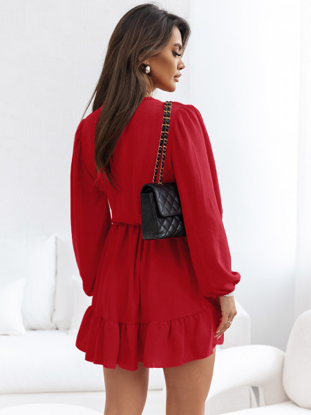 Rozkloszowana sukienka z falbanką - KALIFORNIA - czerwona 2