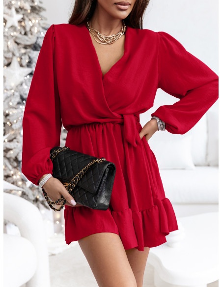 Rozkloszowana sukienka z falbanką - KALIFORNIA - czerwona