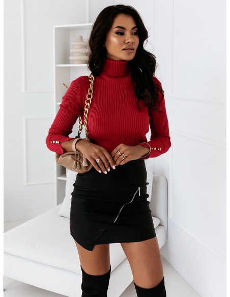 Prążkowany sweter z golfem - LYNETTE - czerwony