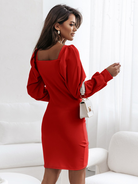 Sukienka z bufiastymi rękawami ADIANA - czerwona 2