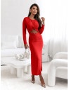 Elegancka sukienka midi z wycięciem MAISA - czerwona