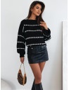 Sweter oversize z modnym wzorem ALMAS - czarny