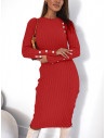 Dzianinowa sukienka midi z guzikami STILLA - czerwona