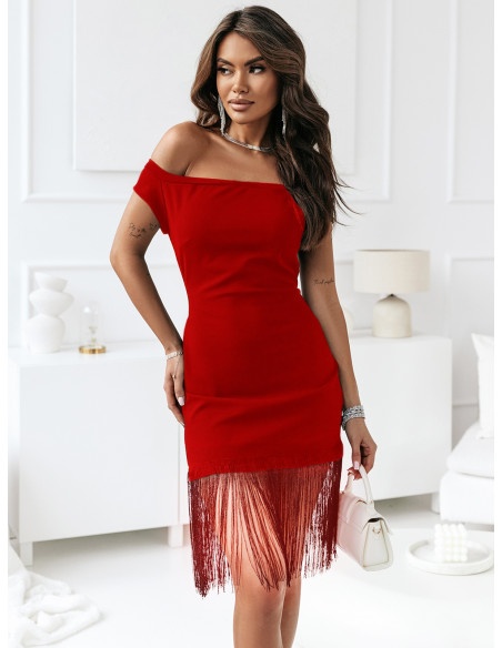 Elegancka sukienka mini z frędzlami ELEANOR - czerwona