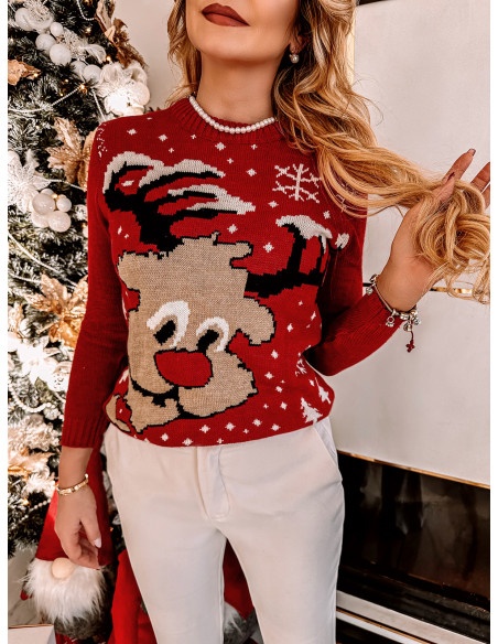Sweter świąteczny z motywem mikołaja CLAUS - czerwony