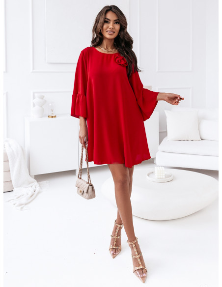 Sukienka trapezowa z różą HADLEE - czerwona