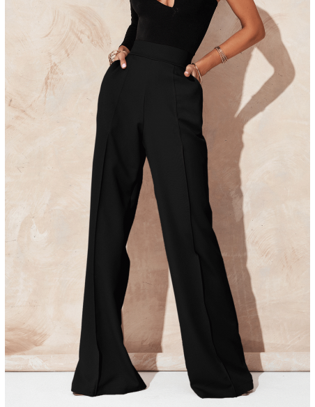 Eleganckie spodnie z szerokimi nogawkami ASALA - czarne