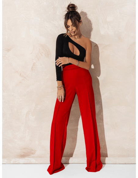 Eleganckie spodnie z szerokimi nogawkami ASALA - czerwone